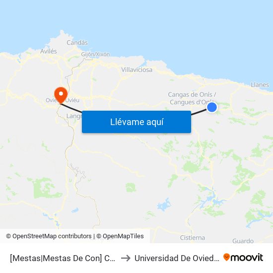 [Mestas|Mestas De Con]  Cruce Estelleru - Beceña [Cta 03617] to Universidad De Oviedo - Campus De Llamaquique map