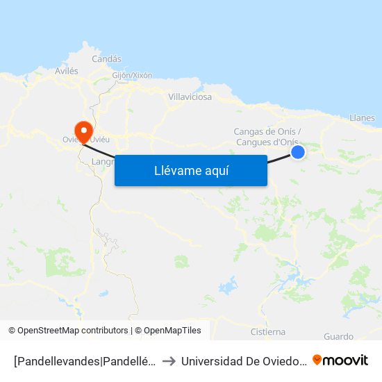 [Pandellevandes|Pandellévandes]  Pelamuru [Cta 03620] to Universidad De Oviedo - Campus De Llamaquique map