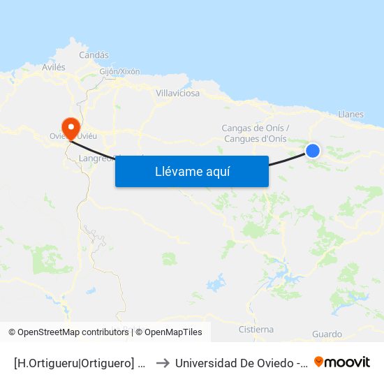 [H.Ortigueru|Ortiguero]  Cruce La Salce [Cta 03644] to Universidad De Oviedo - Campus De Llamaquique map