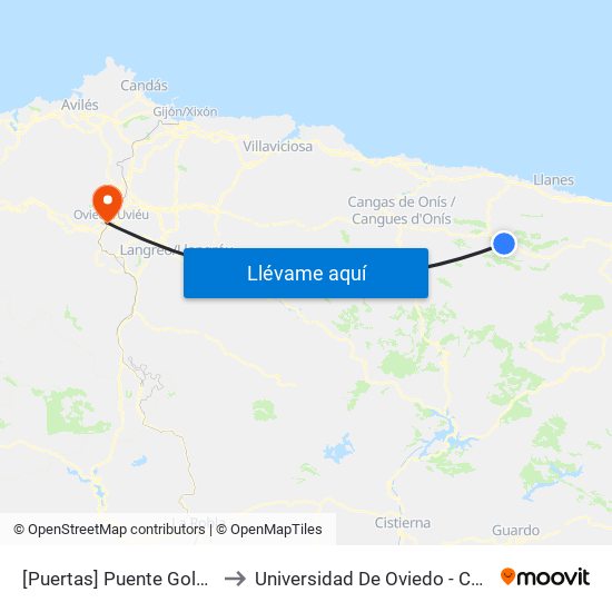 [Puertas]  Puente Golondrón [Cta 03650] to Universidad De Oviedo - Campus De Llamaquique map