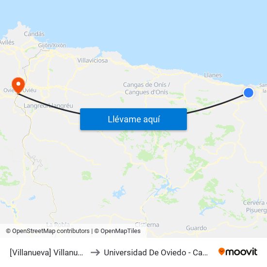 [Villanueva]  Villanueva [Cta 03667] to Universidad De Oviedo - Campus De Llamaquique map