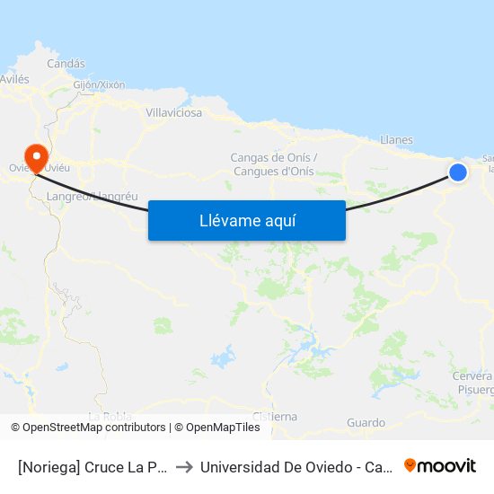 [Noriega]  Cruce La Piñera [Cta 03668] to Universidad De Oviedo - Campus De Llamaquique map