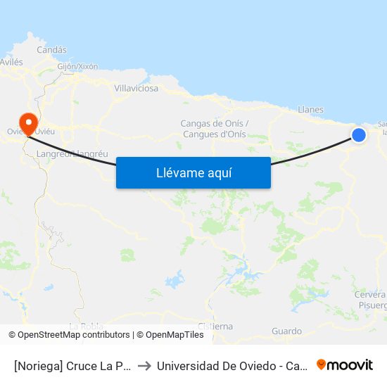[Noriega]  Cruce La Piñera [Cta 03669] to Universidad De Oviedo - Campus De Llamaquique map