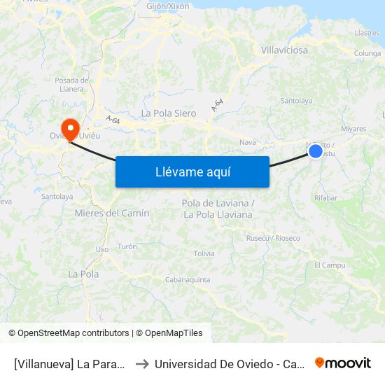 [Villanueva]  La Paradona [Cta 03674] to Universidad De Oviedo - Campus De Llamaquique map