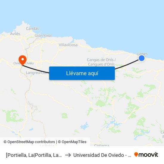[Portiella, La|Portilla, La]  La Arquera [Cta 03677] to Universidad De Oviedo - Campus De Llamaquique map