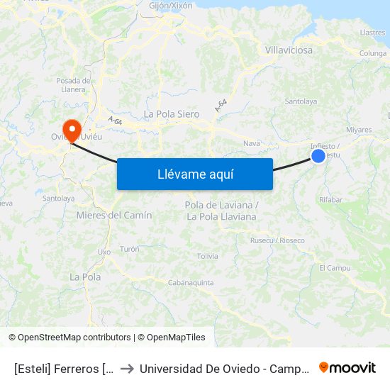 [Esteli]  Ferreros [Cta 03679] to Universidad De Oviedo - Campus De Llamaquique map