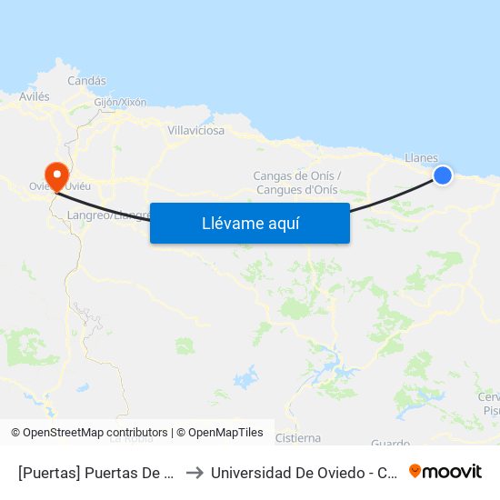 [Puertas]  Puertas De Vidiago [Cta 03691] to Universidad De Oviedo - Campus De Llamaquique map