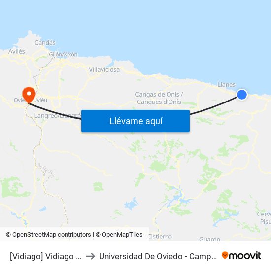 [Vidiago]  Vidiago [Cta 03697] to Universidad De Oviedo - Campus De Llamaquique map