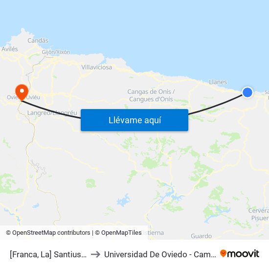 [Franca, La]  Santiuste [Cta 03710] to Universidad De Oviedo - Campus De Llamaquique map