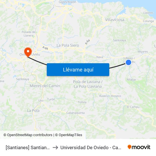 [Santianes]  Santianes [Cta 03734] to Universidad De Oviedo - Campus De Llamaquique map