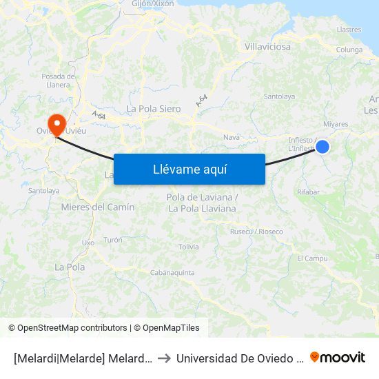 [Melardi|Melarde]  Melardi - La Pomarada [Cta 03744] to Universidad De Oviedo - Campus De Llamaquique map