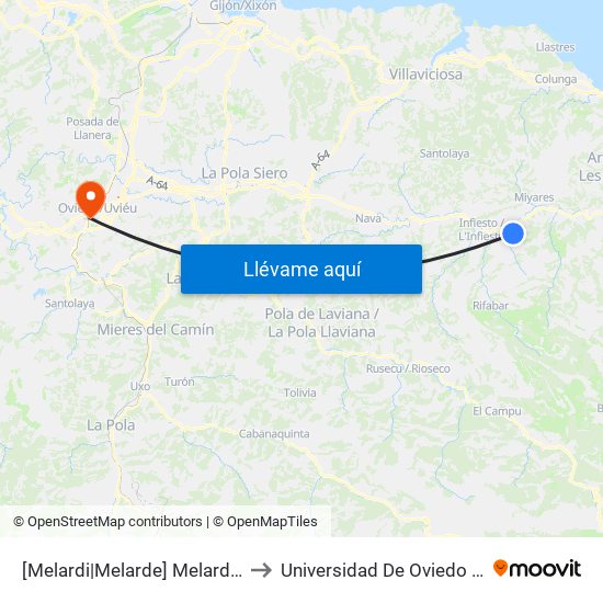[Melardi|Melarde]  Melardi - La Pomarada [Cta 03745] to Universidad De Oviedo - Campus De Llamaquique map