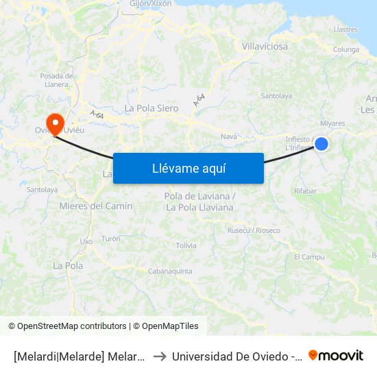[Melardi|Melarde]  Melardi - Les Mates [Cta 03748] to Universidad De Oviedo - Campus De Llamaquique map