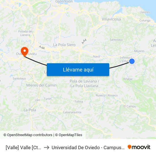 [Valle]  Valle [Cta 03752] to Universidad De Oviedo - Campus De Llamaquique map