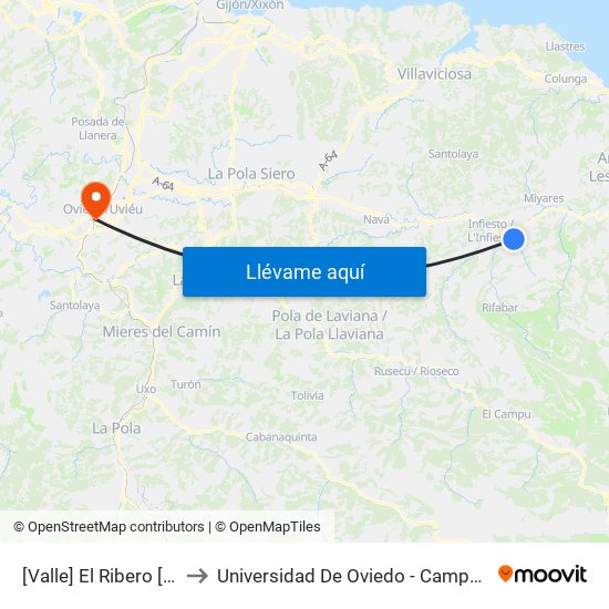 [Valle]  El Ribero [Cta 03754] to Universidad De Oviedo - Campus De Llamaquique map