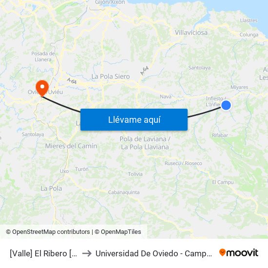 [Valle]  El Ribero [Cta 03755] to Universidad De Oviedo - Campus De Llamaquique map