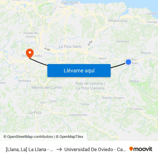 [Llana, La]  La Llana - Ques [Cta 03777] to Universidad De Oviedo - Campus De Llamaquique map