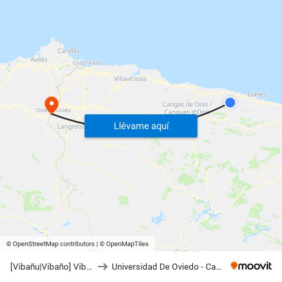 [Vibañu|Vibaño]  Vibañu [Cta 03780] to Universidad De Oviedo - Campus De Llamaquique map