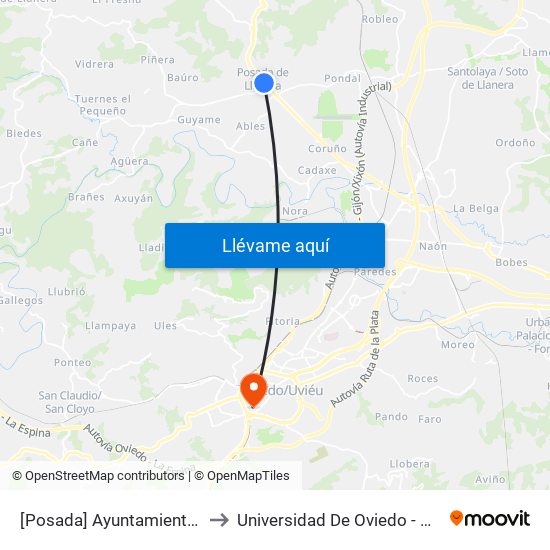 [Posada]  Ayuntamiento Llanera [Cta 04141] to Universidad De Oviedo - Campus De Llamaquique map