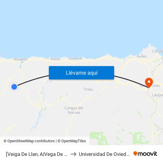 [Veiga De Llan, A|Vega De Llan]  A Veiga De Llan [Cta 05913] to Universidad De Oviedo - Campus De Llamaquique map
