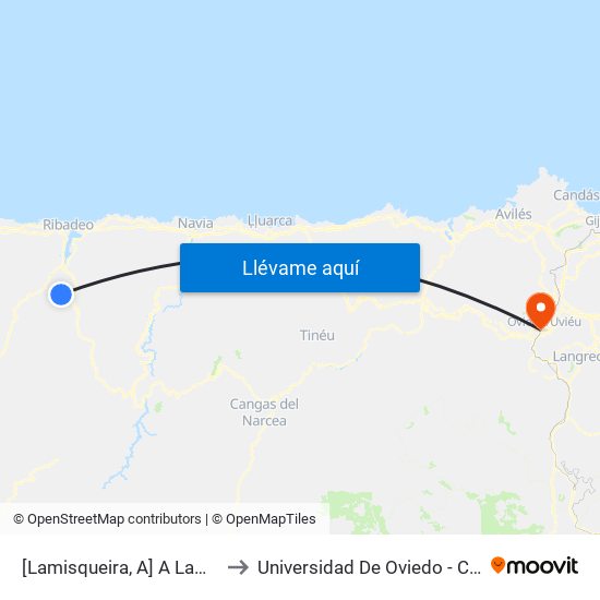 [Lamisqueira, A]  A Lamisqueira [Cta 05921] to Universidad De Oviedo - Campus De Llamaquique map