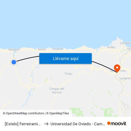 [Estelo]  Ferreiramión [Cta 05923] to Universidad De Oviedo - Campus De Llamaquique map