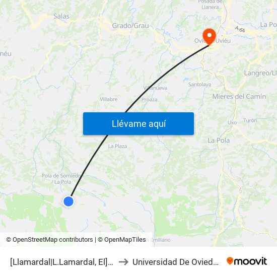 [Llamardal|L.Lamardal, El]  Cruce El L.Lamardal [Cta 5970] to Universidad De Oviedo - Campus De Llamaquique map