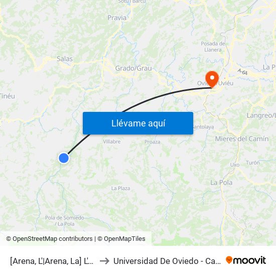 [Arena, L'|Arena, La]  L'Arena [Cta 05997] to Universidad De Oviedo - Campus De Llamaquique map