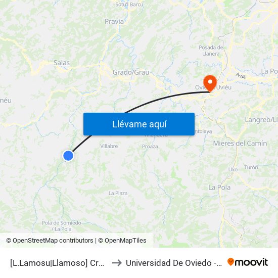 [L.Lamosu|Llamoso]  Cruce L.Lamosu [Cta 06002] to Universidad De Oviedo - Campus De Llamaquique map
