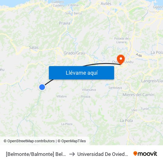 [Belmonte/Balmonte]  Belmonte De Miranda [Cta 06006] to Universidad De Oviedo - Campus De Llamaquique map