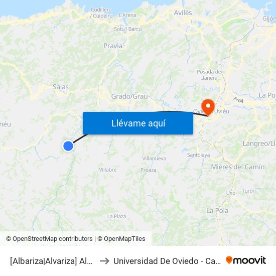 [Albariza|Alvariza]  Albariza [Cta 06010] to Universidad De Oviedo - Campus De Llamaquique map
