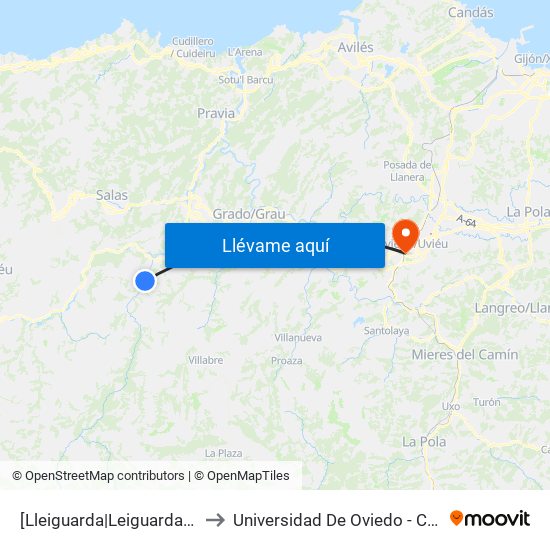 [Lleiguarda|Leiguarda]  Menes [Cta 06014] to Universidad De Oviedo - Campus De Llamaquique map