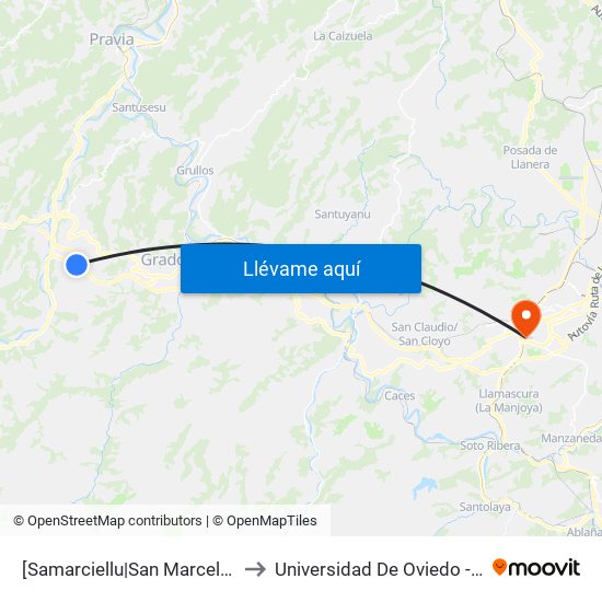 [Samarciellu|San Marcelo]  Samarciellu [Cta 06026] to Universidad De Oviedo - Campus De Llamaquique map