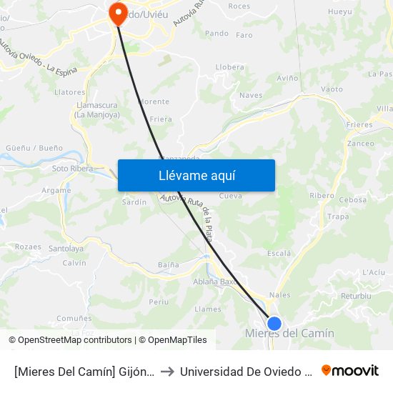 [Mieres Del Camín]  Gijón - Guardia Civil [Cta 06083] to Universidad De Oviedo - Campus De Llamaquique map