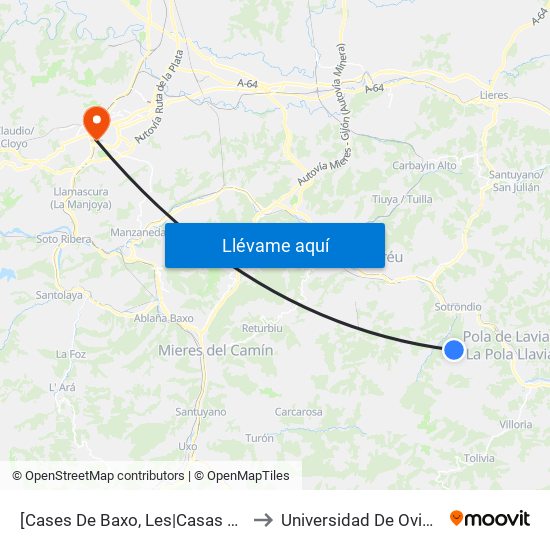 [Cases De Baxo, Les|Casas De Abajo]  Les Cases De Baxo [Cta 06087] to Universidad De Oviedo - Campus De Llamaquique map