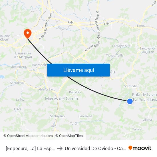[Espesura, La]  La Espesura [Cta 06090] to Universidad De Oviedo - Campus De Llamaquique map