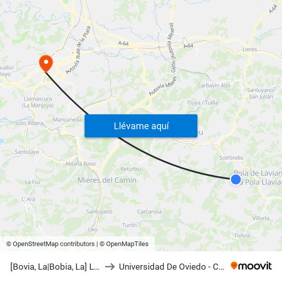 [Bovia, La|Bobia, La]  La Bovia [Cta 06093] to Universidad De Oviedo - Campus De Llamaquique map