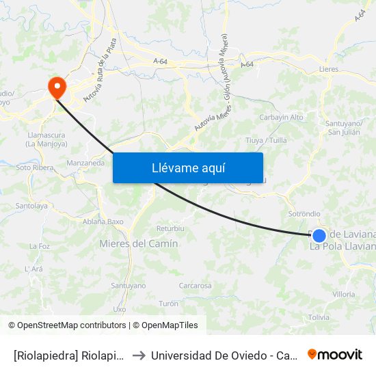[Riolapiedra]  Riolapiedra [Cta 06096] to Universidad De Oviedo - Campus De Llamaquique map