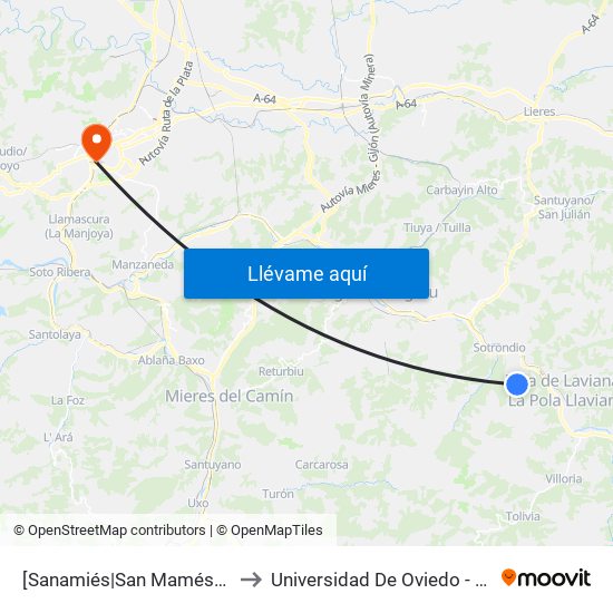 [Sanamiés|San Mamés]  Sanamiés [Cta 06098] to Universidad De Oviedo - Campus De Llamaquique map