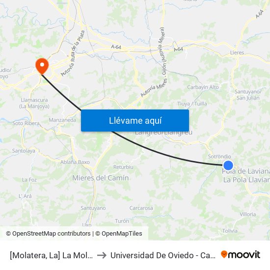 [Molatera, La]  La Molatera [Cta 06100] to Universidad De Oviedo - Campus De Llamaquique map