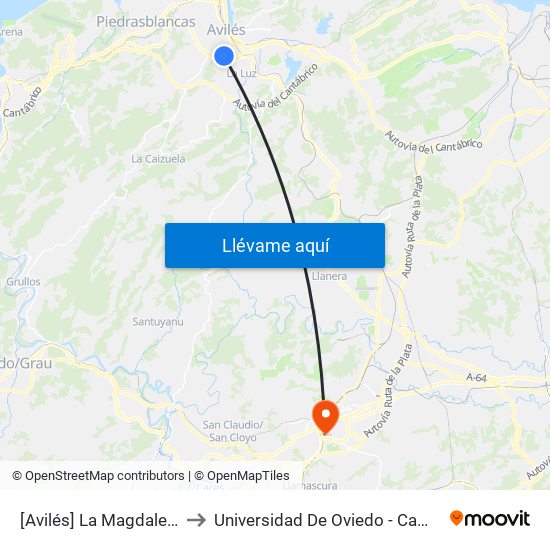 [Avilés]  La Magdalena [Cta 06102] to Universidad De Oviedo - Campus De Llamaquique map