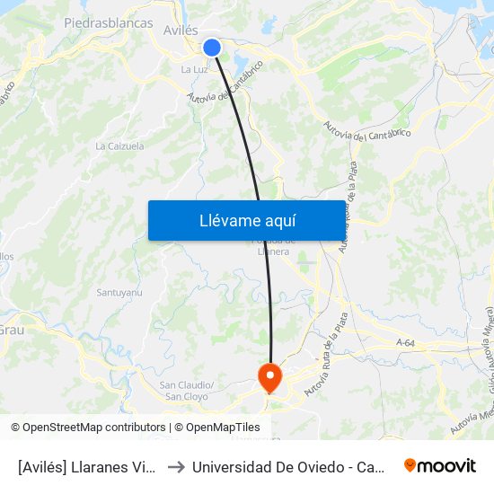 [Avilés]  Llaranes Viejo [Cta 06111] to Universidad De Oviedo - Campus De Llamaquique map