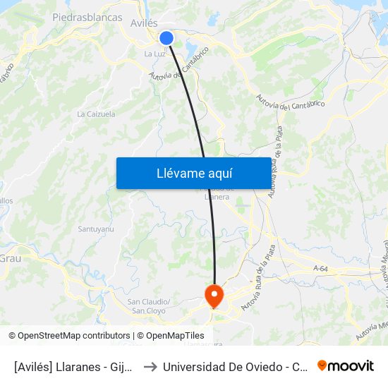 [Avilés]  Llaranes - Gijón Calle [Cta 06112] to Universidad De Oviedo - Campus De Llamaquique map
