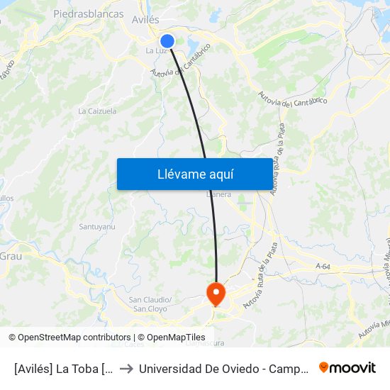 [Avilés]  La Toba [Cta 06116] to Universidad De Oviedo - Campus De Llamaquique map