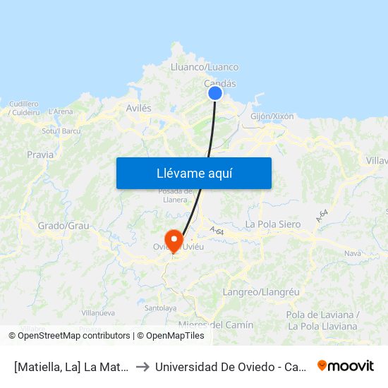 [Matiella, La]  La Matiella [Cta 06118] to Universidad De Oviedo - Campus De Llamaquique map