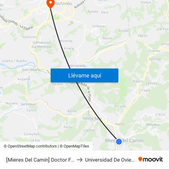[Mieres Del Camín]  Doctor Fleming - Fuente Del Vasco [Cta 06123] to Universidad De Oviedo - Campus De Llamaquique map