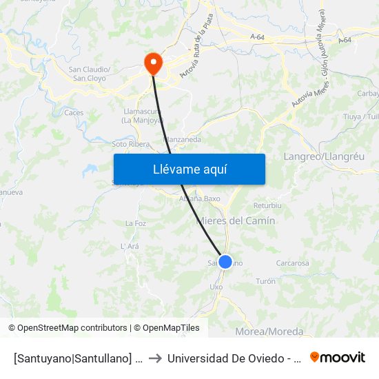 [Santuyano|Santullano]  Santuyano [Cta 06129] to Universidad De Oviedo - Campus De Llamaquique map