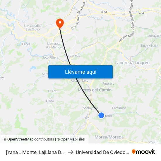 [Yana'L Monte, La|Llana Del Monte]  Cabojal [Cta 06130] to Universidad De Oviedo - Campus De Llamaquique map