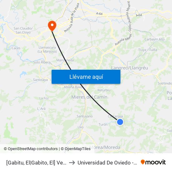 [Gabitu, El|Gabito, El]  Vera Del Camín [Cta 06135] to Universidad De Oviedo - Campus De Llamaquique map