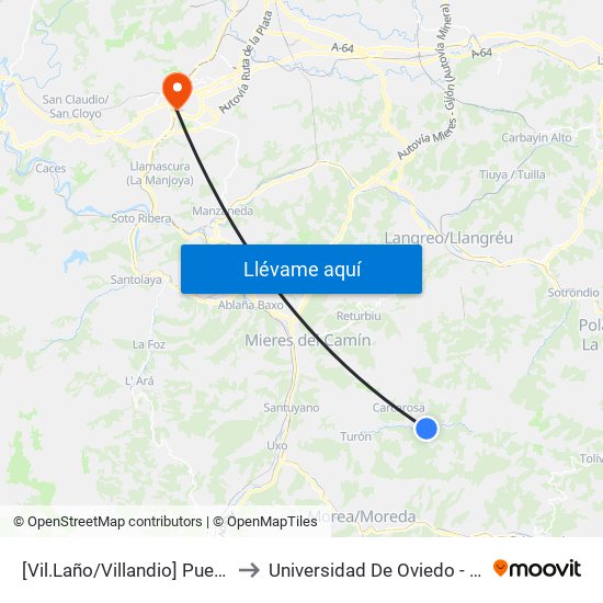 [Vil.Laño/Villandio]  Puente Vil.Laño [Cta 06136] to Universidad De Oviedo - Campus De Llamaquique map